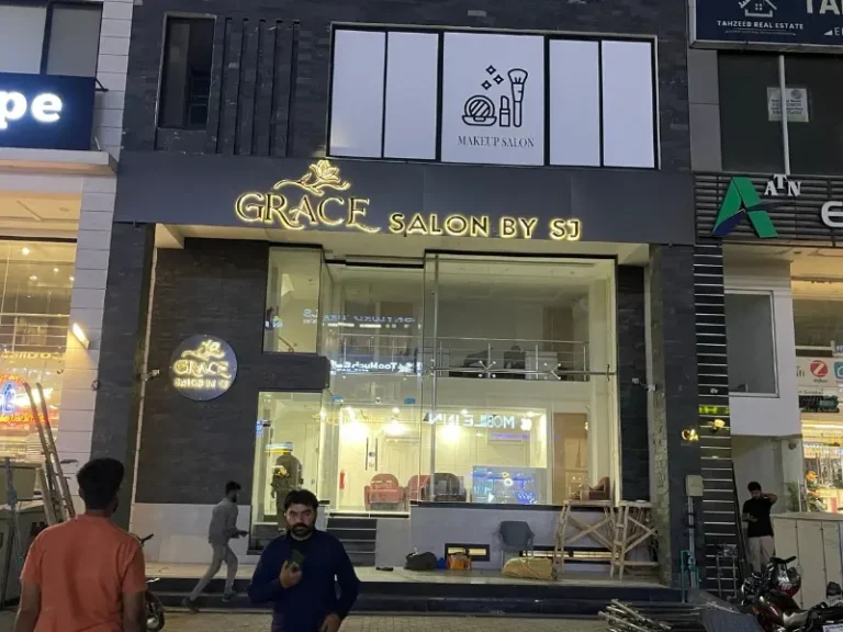 3D LED sign board for Grace Salon by SJ in DHA Lahore by Artista Sign and Design