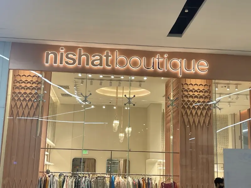 3D LED sign board for Nishat Boutique at Emporium Mall Lahore by Artista Signs & Design