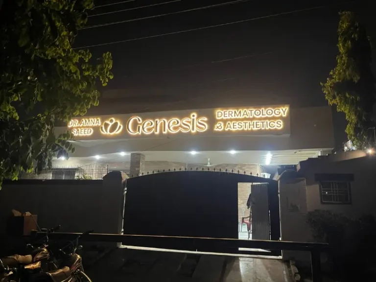 3D LED sign board for Genesis clinic by Dr. Amna Saeed in Lahore by Artista Sign and Design