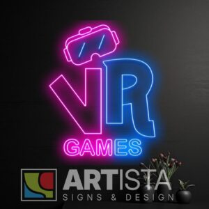Custom VR Games LED neon sign for gaming room, streaming setup, and esports wall decoration