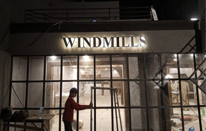 Sign Board of Windmills Buffet Redefined in Gulberg Lahore designed and installed by Artista Signs and Design