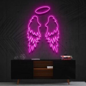 Premium Angel Wings LED Neon Sign with modern glowing acrylic design for bedrooms, salons, cafés, gaming rooms and aesthetic wall décor setups across Pakistan.