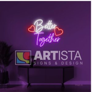 Better Together neon sign LED wall decor for couples weddings and romantic bedroom setup
