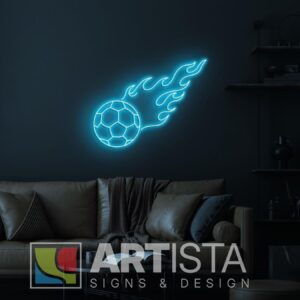 Flaming Football LED neon sign for gaming room, sports café, and football wall decoration