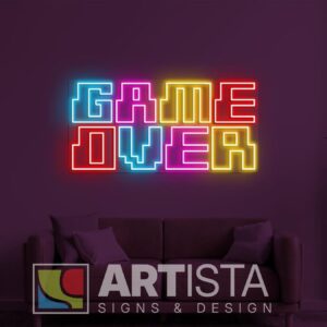Game Over LED neon sign for gaming room, streamer setup, and esports wall decoration