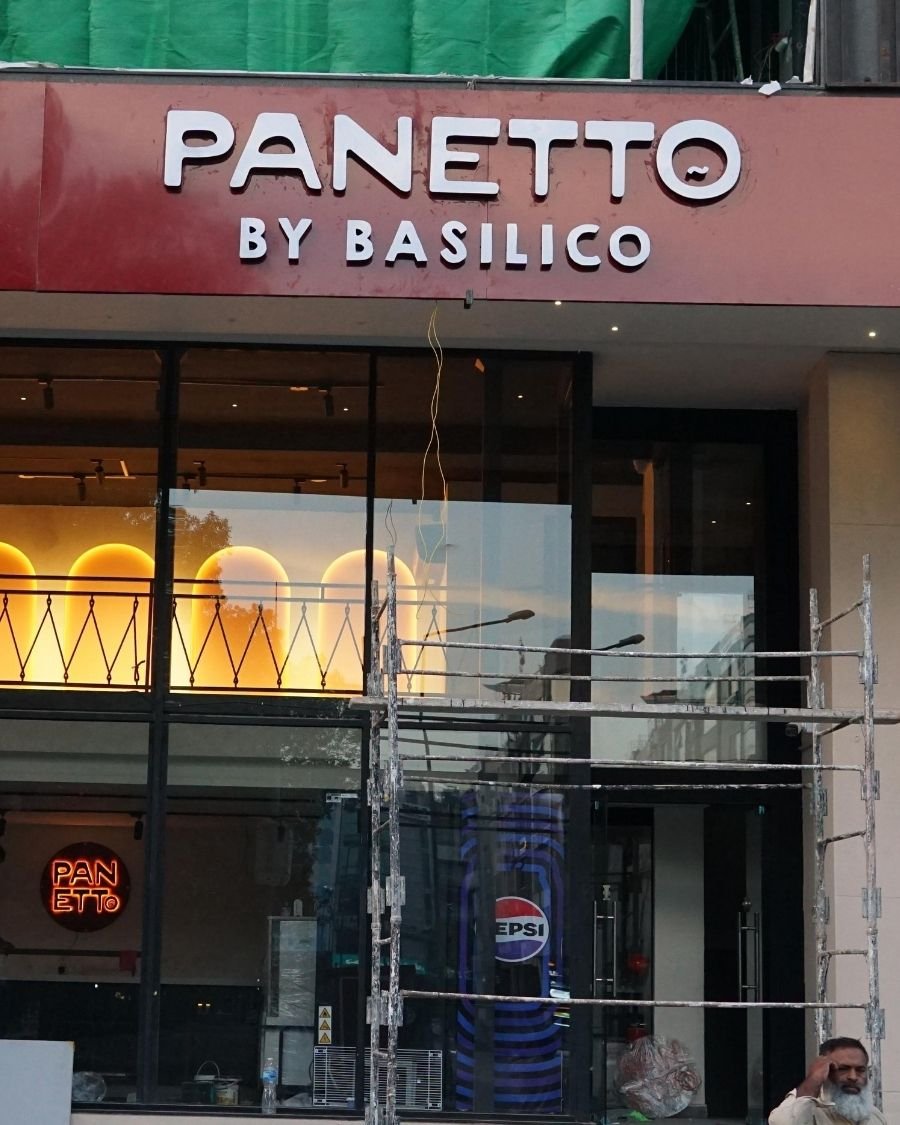Premium 3D LED sign board built and installed by Artista Signs & Design for Panetto By Baslicico in Lahore