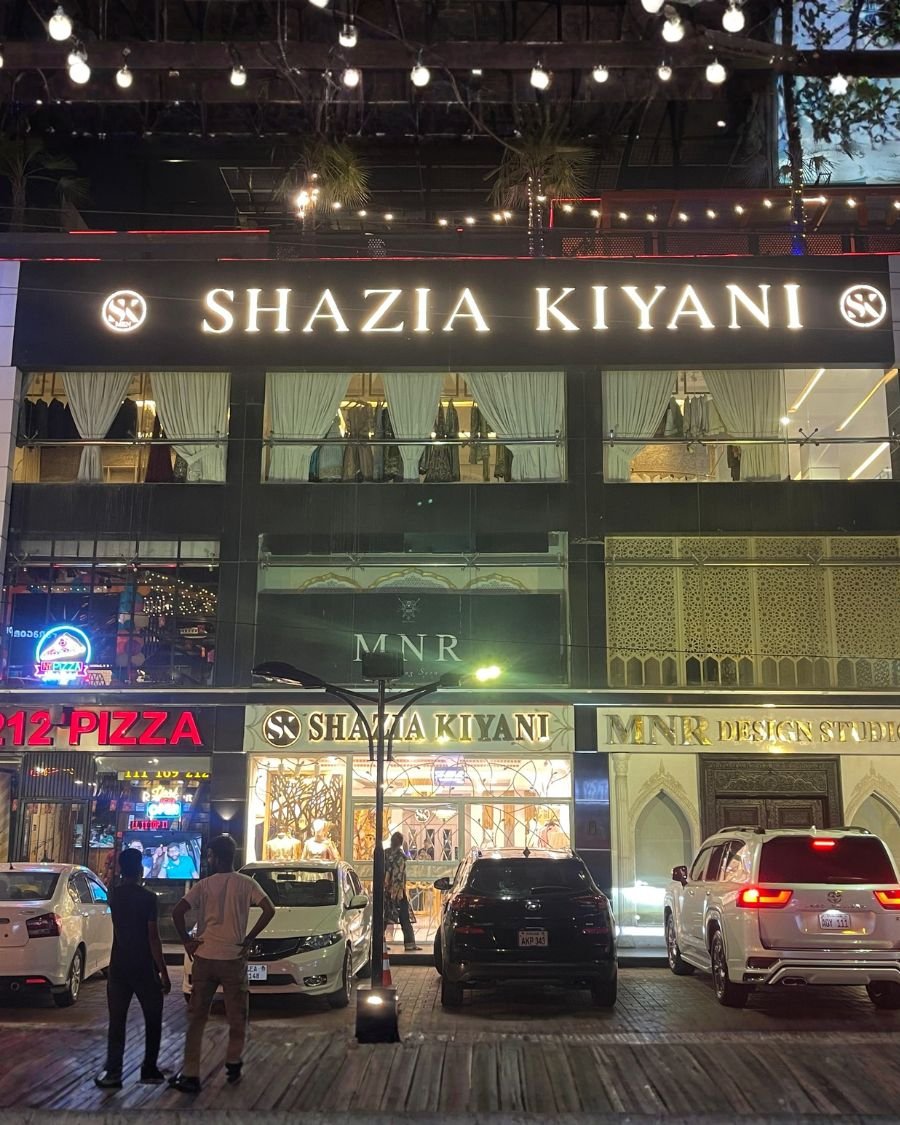 Shazia Kiyani stainless steel 3D LED sign board designed, manufactured, and installed by Artista Signs & Design in Lahore